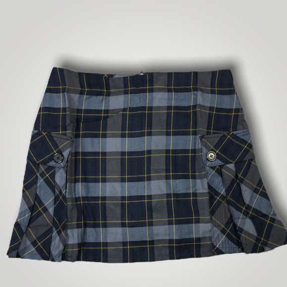 Land's End Plaid Navy Side Pleat Skirt  Skort Junior Misses Size 13 - Picture 2 of 13